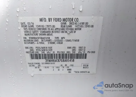 2016 Ford Flex Sel from USA, damaged, VIN 2FMHK6C87GBA05458
